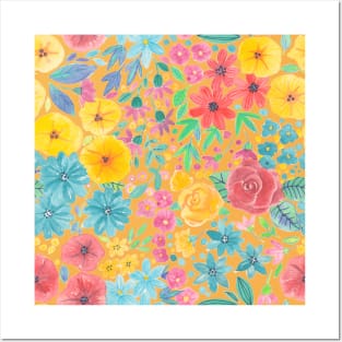 Floral watercolor pattern in yellow Posters and Art